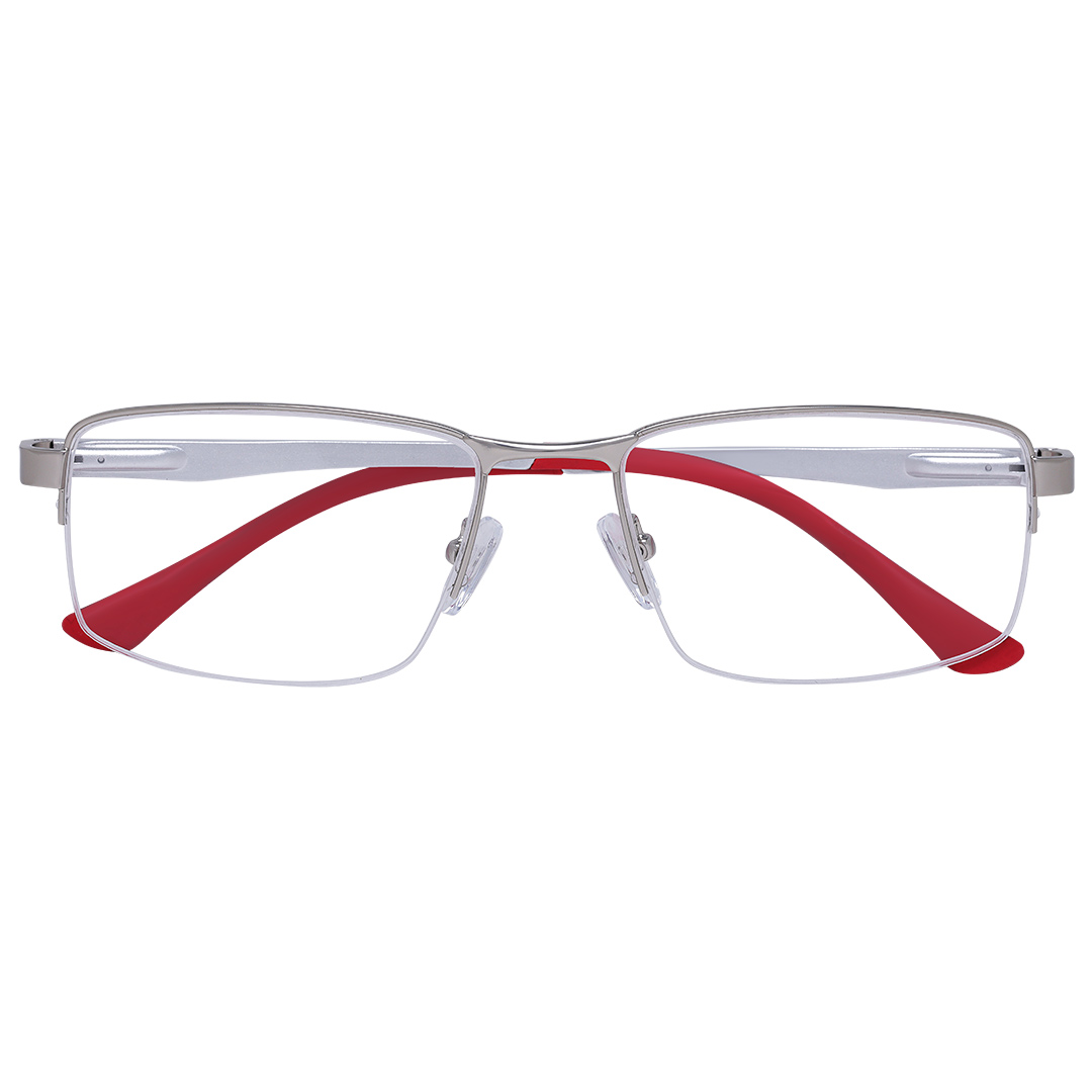 Óculos Retangular Masculino Fio de Nylon Prata Vermelho 1760