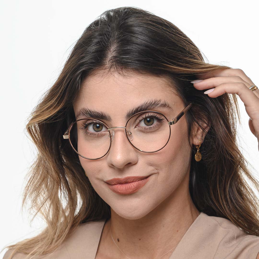 Armação de Óculos Redondo Clip'on Feminino Lunna Marrom
